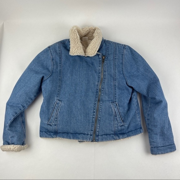 Crazy 8 Jean Jacket Girls Large 10/12 Blue Denim Fur Lined - Picture 1 of 8